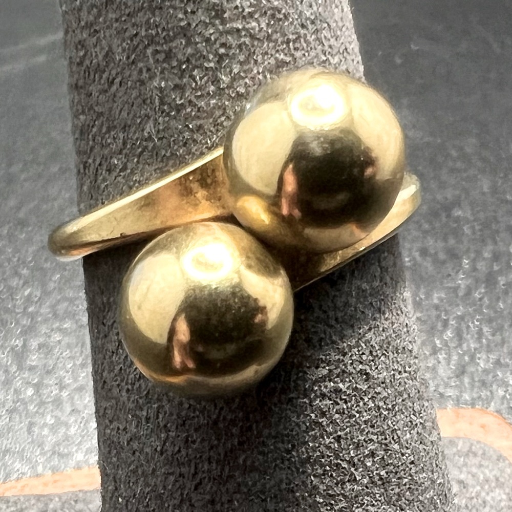 Vintage Gold Plated Heavy Double Ball Wrap Ring Size 6